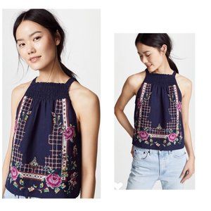 Free People navy blue embroidered tank